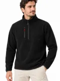 Erkek Polar Dik Yaka Yarım Fermuarlı Fermuarlı Göğüs Cepli Regular Fit Kışlık Sweatshirt - Siyah