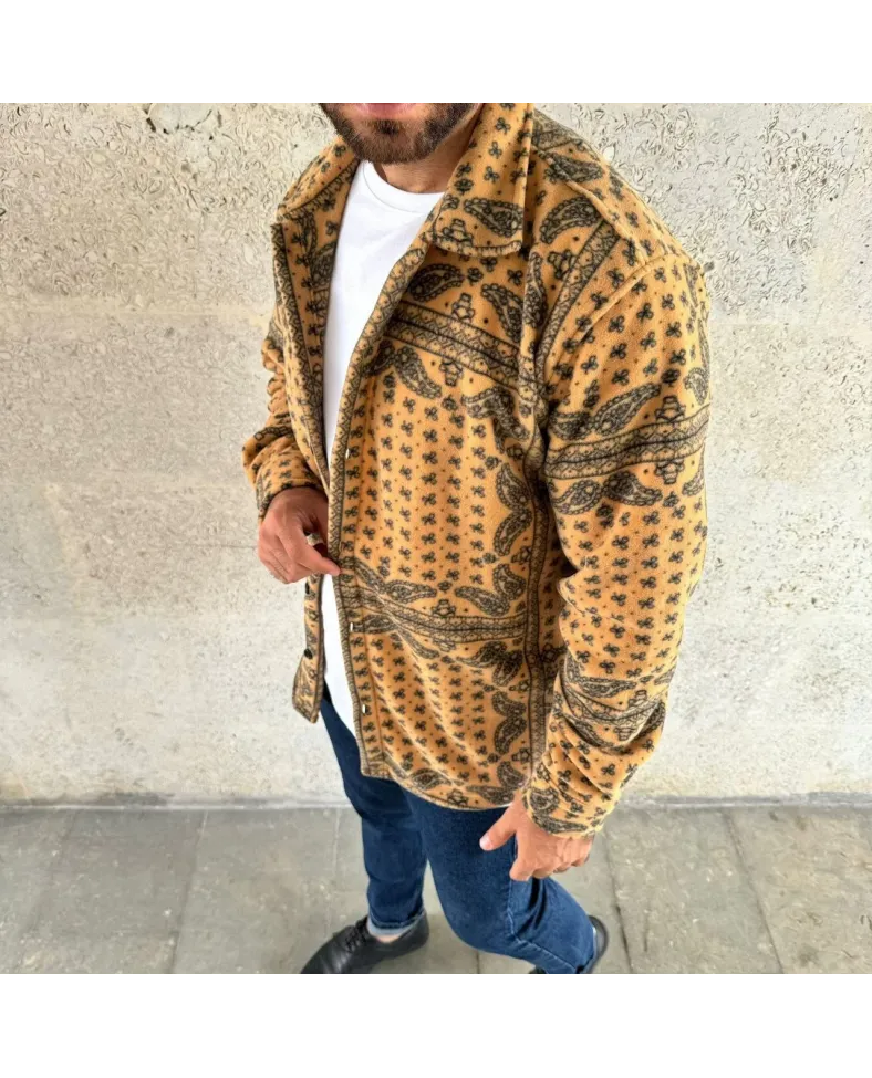 Erkek Polar Fermuarlı Sweatshirt Kapüşonsuz Cepli Yumuşak Dokulu Oversize Kalıp - Sarı