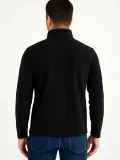 Erkek Polar Kazak Dik Yaka Yarım Fermuarlı Fermuarlı Göğüs Cepli Siyah Biyeli - Siyah
