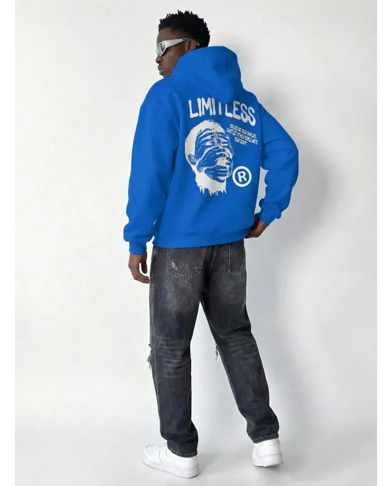 Erkek Baskılı Kapüşonlu Cepli Hoodie 3 İplik Pamuklu Sweatshirt - Saks Mavisi Somersan Giyim | Kadın, Erkek ve Çocuk Moda