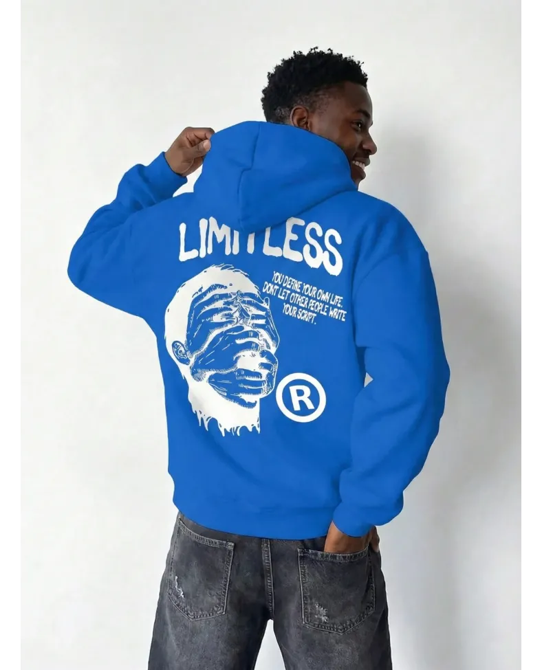 Erkek Baskılı Kapüşonlu Cepli Hoodie 3 İplik Pamuklu Sweatshirt - Saks Mavisi Somersan Giyim | Kadın, Erkek ve Çocuk Moda