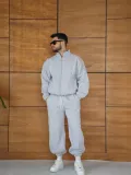 Erkek Premium Parçalı Eşofman Takım - Dik Yaka Fermuarlı Biyeli Sweatshirt Lastik - Gri