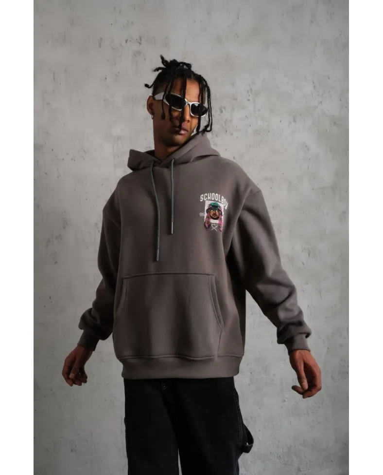 Erkek SCHOOL BOY Baskılı Kapüşonlu Sweat - Gri