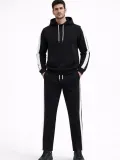 Erkek Yandan Şeritli Eşofman Takım 3 İplik Kapüşonlu Sweatshirt Boru Paça - Siyah Somersan Giyim | Kadın, Erkek ve Çocuk Moda