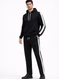 Erkek Yandan Şeritli Eşofman Takım 3 İplik Kapüşonlu Sweatshirt Boru Paça - Siyah Somersan Giyim | Kadın, Erkek ve Çocuk Moda