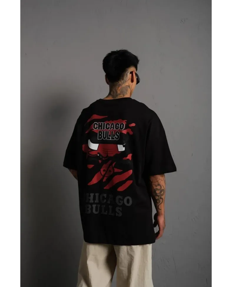 Erkek Sırt Baskılı A Kalite Oversize T-shirt - Siyah