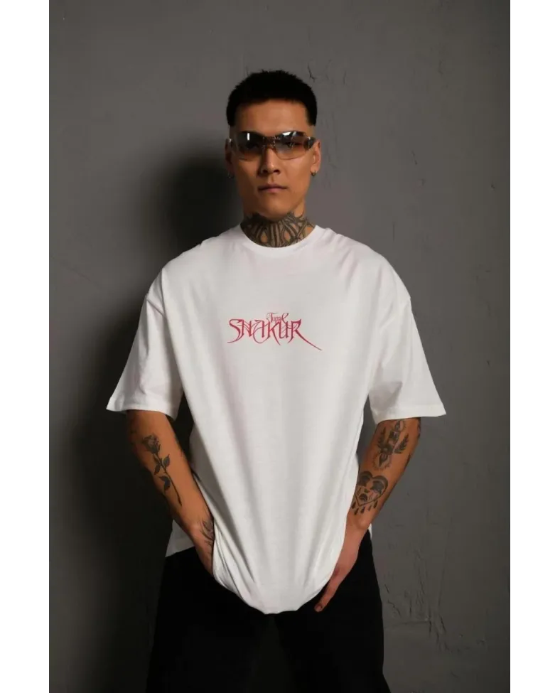 Erkek Baskılı T-Shirt Oversize Kısa kol Bisiklet yaka tişort - Beyaz Somersan Giyim | Kadın, Erkek ve Çocuk Moda