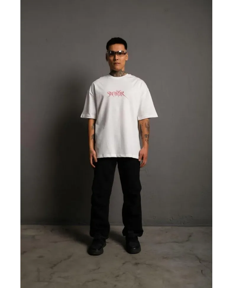 Erkek Baskılı T-Shirt Oversize Kısa kol Bisiklet yaka tişort - Beyaz Somersan Giyim | Kadın, Erkek ve Çocuk Moda