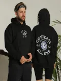 Erkek Sırt Baskılı Oversize Üç İplik Kapüşonlu Hoodie Sweatshirt - Siyah