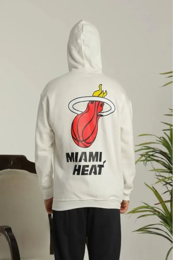 Erkek Oversize Üç İplik Kapüşonlu Sweatshirt –Sırt ve Ön Baskılı Kanguru - Siyah Beyaz