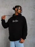 Erkek Kapşonlu Sweatshirt Oversize Üç İplik Şardonlu Other Lives Ön Arka Baskılı - Siyah