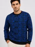 Erkek Siyah Mavi Yazı Desenli İki İplik Şardonlu Sweatshirt