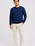 Erkek Siyah Mavi Yazı Desenli İki İplik Şardonlu Sweatshirt