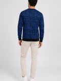 Erkek Siyah Mavi Yazı Desenli İki İplik Şardonlu Sweatshirt