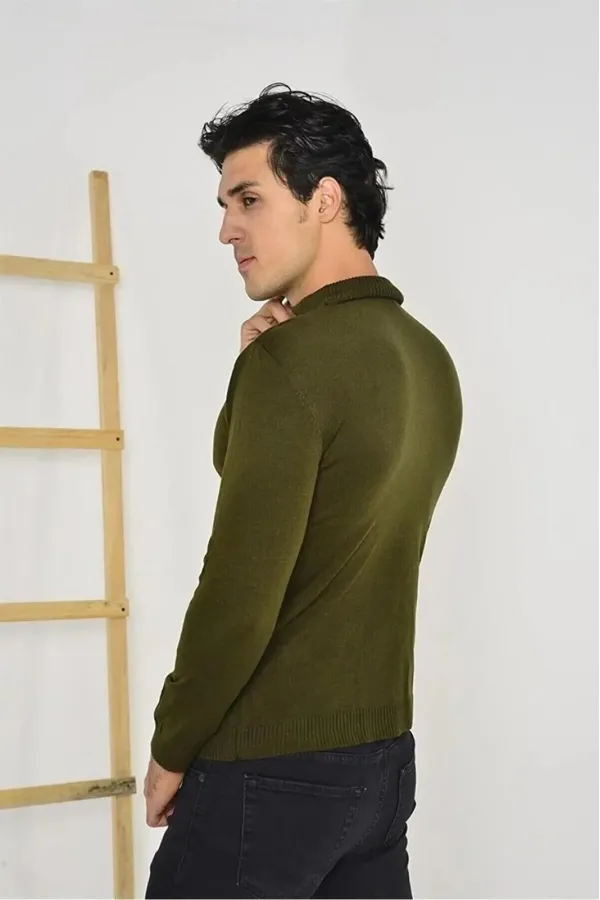 Erkek Tam Balıkçı Yaka Düz Kazak - Yeşil