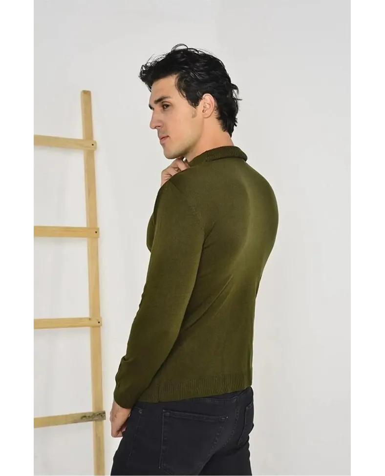 Erkek Tam Balıkçı Yaka Düz Kazak - Yeşil