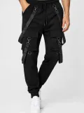 Erkek Techwear Şerit Aksesuarlı Ön Kapak Cep Detaylı Jogger Eşofman Altı - Siyah