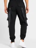 Erkek Techwear Şerit Aksesuarlı Ön Kapak Cep Detaylı Jogger Eşofman Altı - Siyah