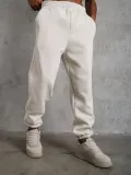 Erkek3 İplik Pamuklu Alt Eşofman Paça Lastikli Pantolon - Beyaz