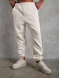 Erkek3 İplik Pamuklu Alt Eşofman Paça Lastikli Pantolon - Beyaz