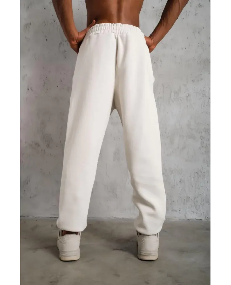 Erkek3 İplik Pamuklu Alt Eşofman Paça Lastikli Pantolon - Beyaz
