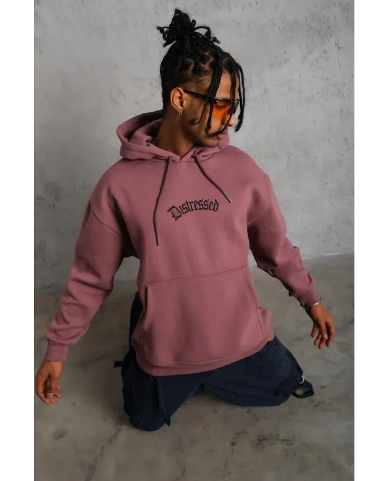 Erkek Üç İplik Baskılı Kapüşonlu Sweat - Gül Kurusu