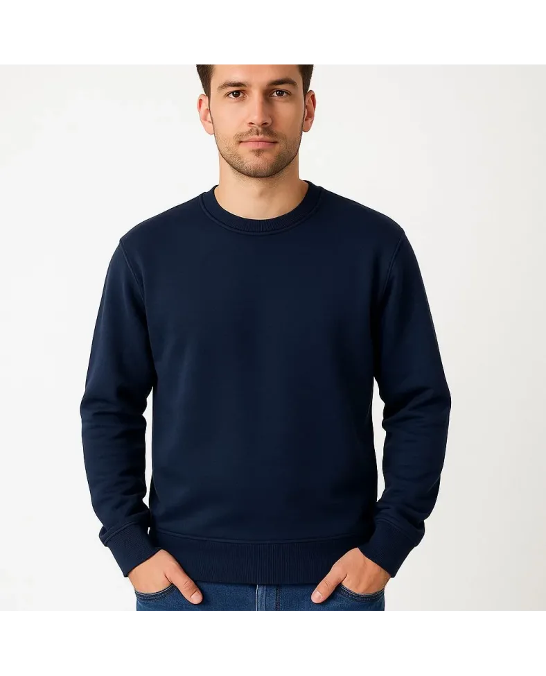 Erkek Üç İplik Düz Bisiklet Yaka SweatShirt - Lacivert