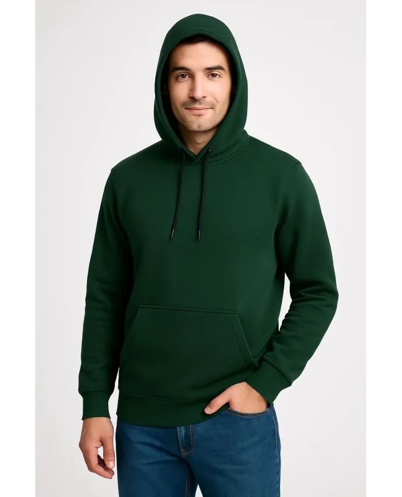 Erkek Üç İplik Kapüşonlu Kanguru Cepli SweatShirt hoodie - Haki