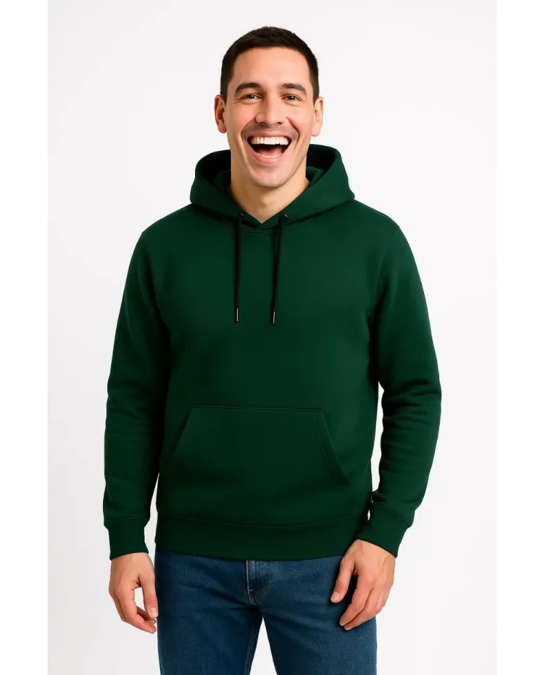 Erkek Üç İplik Kapüşonlu Kanguru Cepli SweatShirt hoodie - Haki