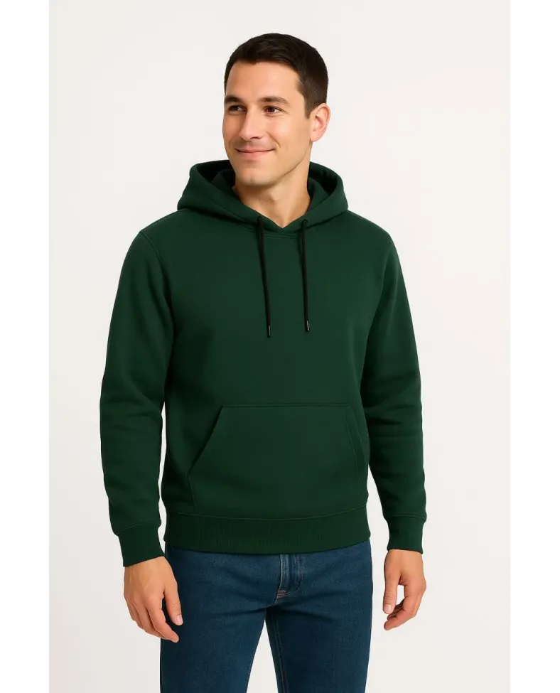 Erkek Üç İplik Kapüşonlu Kanguru Cepli SweatShirt hoodie - Haki