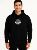 Erkek Kapşonlu Sweatshirt Oversize Üç İplik Şardonlu West Coast Classics Ön Arka - Siyah