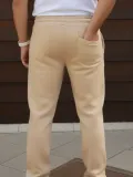 Erkek 3 iplik Kışlık Pamuklu Oversize Bağcıklı Düz Paça Cepli Eşofman Altı Pantolon - Bej