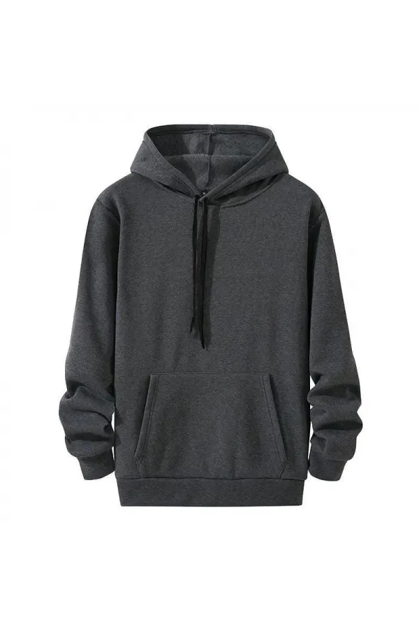 Kadın Kapüşonlu Kanguru Cepli 3 İplik Pamuklu Oversize Hoodie Sweatshirt - Füme
