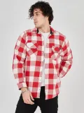 Erkek Oduncu Gömlek Uzun Kollu Şardonlu Kareli Desen Regular Fit Manşetli Çift - Kırmızı