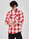 Erkek Oduncu Gömlek Uzun Kollu Şardonlu Kareli Desen Regular Fit Manşetli Çift - Kırmızı