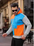 Erkek W Nakış İşlemeli Kapüşonlu Sweatshirt - Mavi