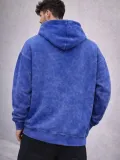 Erkek Yağ Yıkamalı Kapşonlu Double Oversize Üç İplik Pamuklu Sweatshirt - Mavi