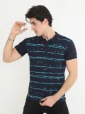 Erkek polo Yaka tişört Slim Fit Pike Çizgili  Kısa kol T-Shirt - Lacivert