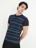 Erkek polo Yaka tişört Slim Fit Pike Çizgili  Kısa kol T-Shirt - Lacivert