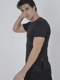 Erkek Yanlardan Fermuarlı T-Shirt Kısa Kol Bisiklet Yaka Slimfit Tişört   - Siyah Somersan Giyim | Kadın, Erkek ve Çocuk Moda