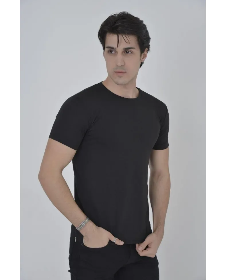 Erkek Yanlardan Fermuarlı T-Shirt Kısa Kol Bisiklet Yaka Slimfit Tişört   - Siyah Somersan Giyim | Kadın, Erkek ve Çocuk Moda