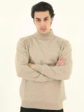 Erkek Yarım Balıkçı Yaka Triko Kazak - Bej