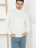 Erkek Yarım Boğaz Triko Yumuşak İnce Dokulu Pamuklu Uzun Kollu Kazak - Beyaz Somersan Giyim | Kadın, Erkek ve Çocuk Moda