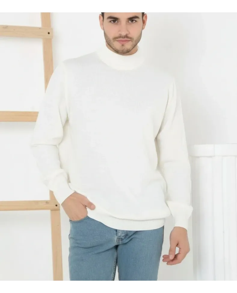 Erkek Yarım Boğaz Triko Yumuşak İnce Dokulu Pamuklu Uzun Kollu Kazak - Beyaz Somersan Giyim | Kadın, Erkek ve Çocuk Moda
