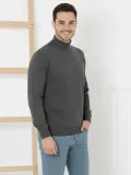 Erkek Yarım Boğaz Triko Kazak yumuşak dokulu Pamuklu ince Dokuma uzun kollu Regular - Füme