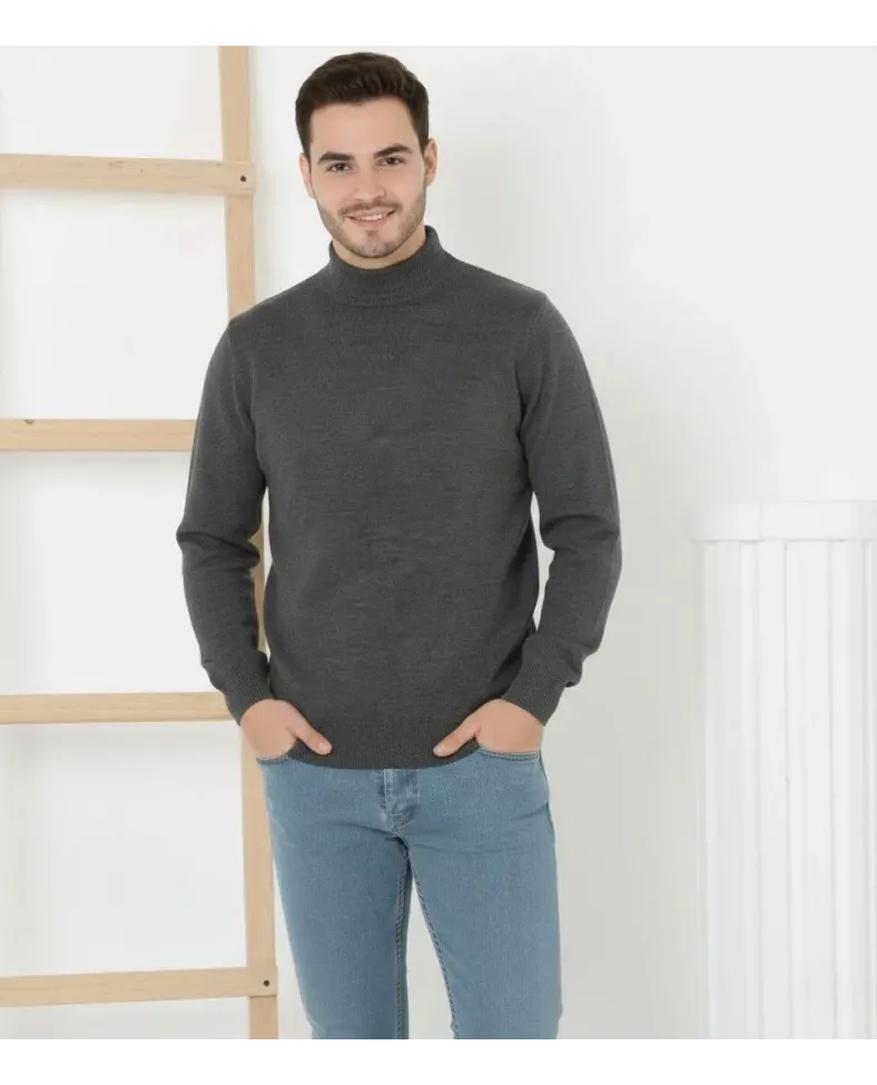 Erkek Yarım Boğaz Triko Kazak yumuşak dokulu Pamuklu ince Dokuma uzun kollu Regular - Füme