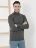 Erkek Yarım Boğaz Triko Kazak yumuşak dokulu Pamuklu ince Dokuma uzun kollu Regular - Füme