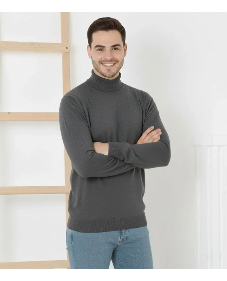 Erkek Yarım Boğaz Triko Kazak yumuşak dokulu Pamuklu ince Dokuma uzun kollu Regular - Füme