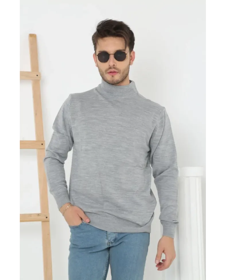 Erkek Yarım Boğaz Triko Kazak yumuşak dokulu Pamuklu ince Dokuma uzun kollu Regular - Gri