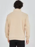 Erkek Yarım Fermuarlı Baskılı 3 iplik pamuklu sweatshirt - Bej